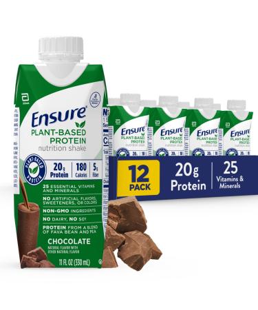 Ensure Plant-Based Protein Nutrition Shakes with 20g Fava Bean & Pea Protein Vanilla & Chocolate Flavors Pack of 12 11 Fl Oz