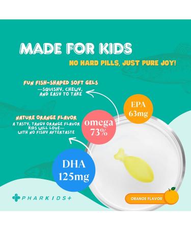 PHARGOODS+ Kids' Fish Oil 272mg Omega-3 DHA & EPA for Brain Vision & Immune Support Orange Flavor Fish-Shaped Soft Gels 60 Servings - Buy Online on GoSupps.com