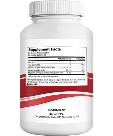 BariatricPal Calcium Citrate 500mg Chewable Tablets - Cherry Flavor - 90 Count - Buy Online on GoSupps.com