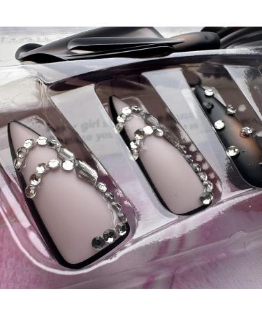 Buy Brown Stiletto Press on Nails with French Tips & Rhinestones - 24pcs Luxury Gothic Acrylic Nails for Halloween - Glossy Stick on Nail Designs for Women - Buy Online on GoSupps.com