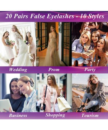 EARLLER 20 Pairs Faux Mink Fluffy Volume False Eyelashes - 10 Styles, Handmade Makeup Lashes Set with 3D and 5D Styles for Natural & Dramatic Looks - Reusable Pack of Short and Long Eyelashes - Buy Online on GoSupps.com