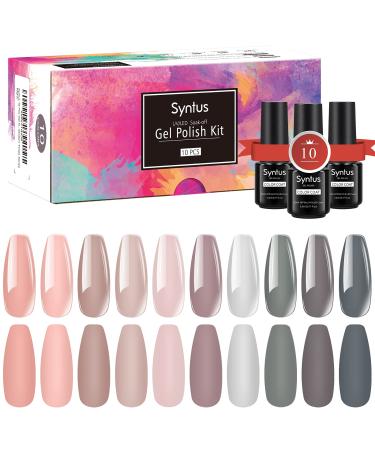 Syntus 10 Pcs Gel Nail Polish Set, Soak Off LED Nail Gel Collection Nude Gray Pink Blue Color Nail Art Manicure Kit, Modern Times Series