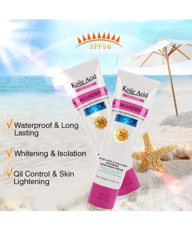 Cr me solaire SPF50 l'acide kojique et au collag ne - Protection solaire l g re sans huile - Pour les peaux sujettes l'acn - Cr me hydratante pour le visage et le corps - Non grasse - Non - Buy Online on GoSupps.com