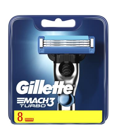 Gillette Mach3 Turbo sounds interchangeable for men's razors 8 pieces with blades harder than steel for shave up to 15 times per blade 1 piece (1 Pack)