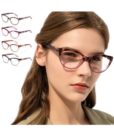 Zenottic reading glasses 4 pair quality women's fashion reading glasses for women suitable for work/reading/outdoor/party pink & gray & brown & blue 2.0 x