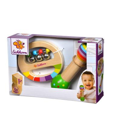 Eichhorn - 2-piece music set includes grasping toy with bells and stick with sound colorful musical instruments made of wood from 1 year