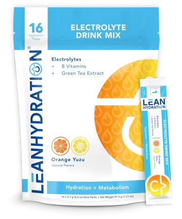 LEAN Hydration Daily Electrolyte Packets Drink Mix | Zero Calories Zero Sugar Plus Vitamins Minerals & More | 16 ct (Orange Yuzu)