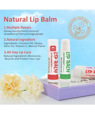 24 Pack Natural Lip Balm with Vitamin E & Coconut Oil - Moisturizing & Soothing - 8 Flavors - Bulk for Chapped Lips - Buy Online on GoSupps.com