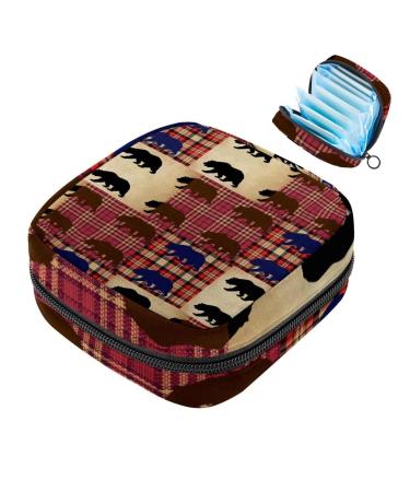 Bear Scottish pattern women bandage storage bag menstruation pad bag pocket portable menstrual cup pocket with zipper for teenagers girls women color 2