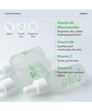 Frankly Vita Bomb Serum - Calming & Revitalizing Vitamins B3 B5 C E | Vegan Hypoallergenic Skincare - Soothes Moisturizes & Evens Skin Tone 1.01 fl. Oz - Buy Online on GoSupps.com