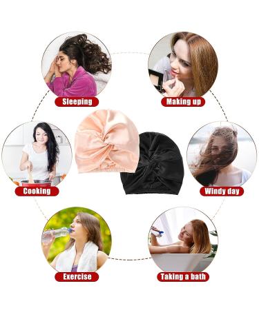 6 Pcs Silk Hair Bonnet & Scrunchies Set for Women - Soft Silk Sleeping Bonnet & Ponytail Holders in Pink, Black, Rose Gold - Buy Online on GoSupps.com