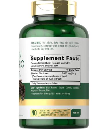 Siberian Eleuthero 2400mg  | 300 Capsules Non-GMO Gluten Free | Siberian Ginseng Herbal Supplement by Carlyle - Buy Online on GoSupps.com