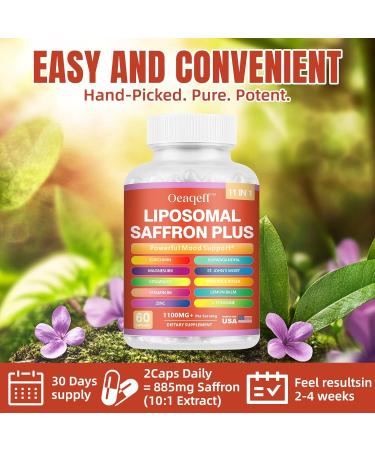 Oeaqeff Liposomal Saffron Supplements -11 in 1 100% Pure Saffron Extract 88.5 mg Maximum Absorption for Mood Energy & Vision Vegan Non-GMO - 60 Vegan Capsules (1) - Buy Online on GoSupps.com