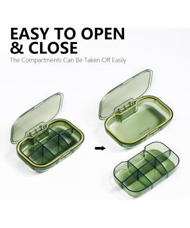 Sukuos 6 Compartments Travel Pill Organizer | Portable Daily Pill Box for Vitamins & Supplements | Easy Open Small Medicine Case - Green - Buy Online on GoSupps.com