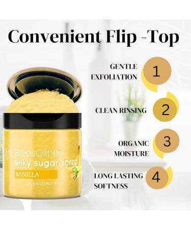 Silky Sugar Scrub by BeesOline - Extra Large 19oz Banilla Scent | Organic Exfoliation with Fine Cane Sugar & Coconut Oil - Shop Internationally - Buy Online on GoSupps.com