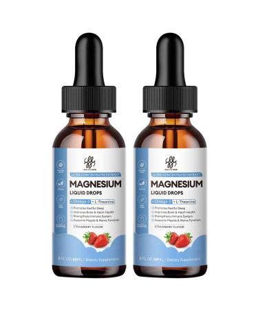 (2 Pack) Magnesium Glycinate Liquid Drop with Citrate, Oxide and Taurate, Calm Magnesium with Omega3, L-Theanine, D3, B6, B12 for Calm, Sleep, Leg Cramps, Muscles, Energy, Sugar-Free Strawberry Flavor