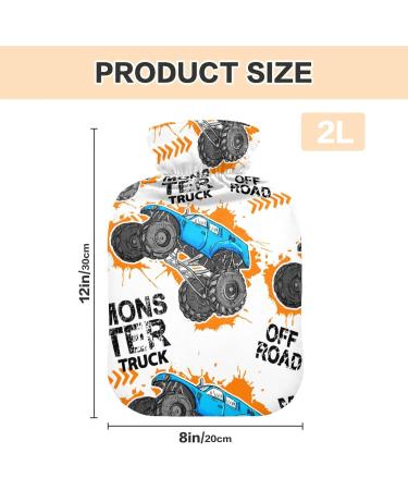 Hot Water Bottles with Cover Blue Yellow Monster Truck | 2L Pain Relief & Bed Warmer for Sore Muscles & Arthritis - Buy Online on GoSupps.com