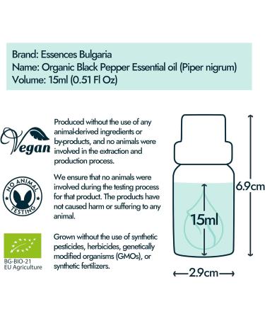 Essences Bulgaria Organic Black Pepper Essential Oil 15ml - 100% Pure & Natural Therapeutic Grade - Aromatherapy, Cosmetics - Cruelty Free, Vegan - Buy Online on GoSupps.com