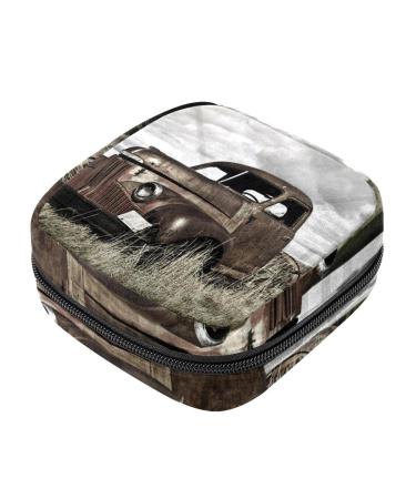 Vintage farm truck sanitary-napketten-storage bag portable period bag for women teen girls girls menstrual cup bag