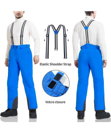 AOLI RAY Men's Waterproof Ski & Snowboard Bib Pants - Windproof Lined Removable Straps - Small Blue - Buy Online on GoSupps.com
