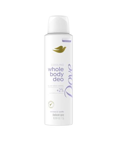 Dove Whole Body Deo Aluminum Free Invisible Spray Deodorant Coconut & Vanilla for 72h Odor Control 4 oz