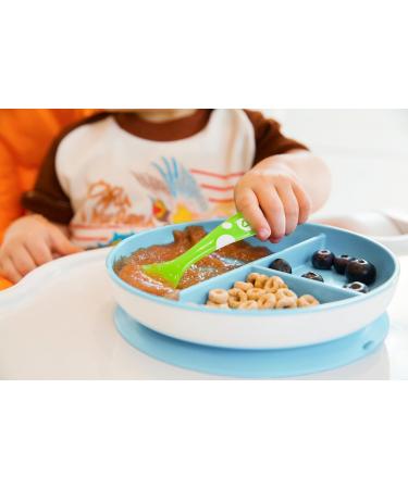 Munchkin Children's Plates Set - BPA-Free Subdivided Dining Plates for Babies & Toddlers 6 Months+ Suction Cup Blue/Green - Perfect for Introducing Complementary Foods - Buy Online on GoSupps.com