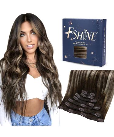 FSHINE hair extensions real hair clips brown to blond ombre human hair clip in extensions dark brown balayage platinum human hair extensions sraight hair 55cm 7pcs 120g #2/60/2 1.8 clip #2/60/5cm - Buy Online on GoSupps.com