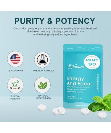 Energy Caffeine Mints Gum with L-Theanine, Caffeine, Vitamin B12 & B6 - Nootropic Supplement for Energy and Focus - Mint Flavor - Vegan & Gluten-Free - (90 Pieces) - Buy Online on GoSupps.com