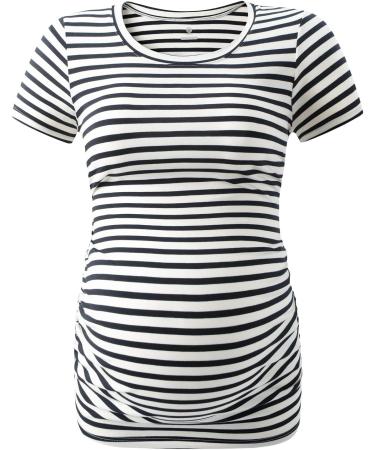 LAPASA Maternity Tops- Soft Modal Cotton Pregnancy Tshirts in Navy Blue, Navy Stripe, and Heather Gray - Buy Online on GoSupps.com