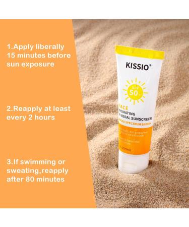 KISSIO Sunscreen For Face,with Zinc Oxide and Titanium Dioxide,Broad Spectrum Sunscreen,SPF 50,Hydrating Mineral,Non-greasy,Suitable for Sensitive Skin,2.5 FL OZ - Buy Online on GoSupps.com