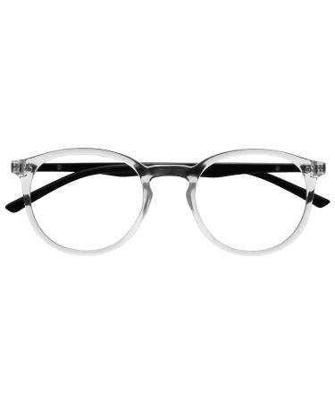 Opulize Met - Reading Glasses with Blue Light Blocking Slim Round Frame Spring Hinges Improve Sleep Computer Gaming Anti-Reflective Transparent Mens Womens B60-C +3.50 +3.5 Magnification (Pack of 1) Clear Front With Black Arms