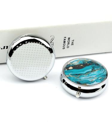 Buy Turquoise Blue Gold Marble Pill Box - 3 Compartment Portable Travel Pill Organizer for Purse & Handbag - Buy Online on GoSupps.com