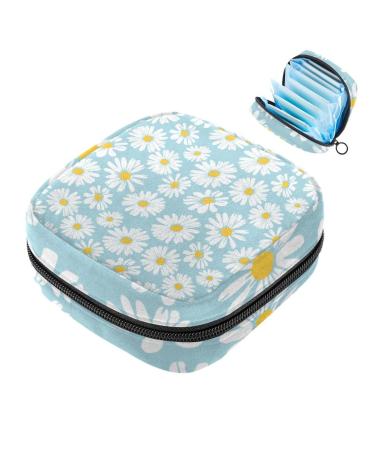 Women's binding storage bags daisy flower pattern blue portable menstrual sheet pocket panty lips tampons women's bandages storage holder for women school office multicolored 02