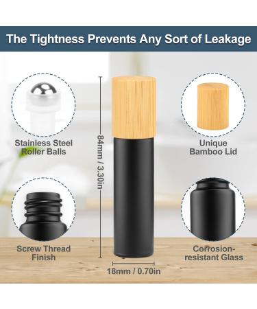 10ml Frosted Black Glass Roll-on Bottles with Stainless Steel Roller Ball and Bamboo Cap - Set of 12 - Buy Online on GoSupps.com
