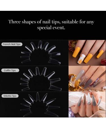 Beetles 3 Styles Acrylic Nail Tips - 488 Pcs Clear False Nails for Acrylic/Dip Powder/Poly Gel Extension - DIY Nail Art Kit - Buy Online on GoSupps.com