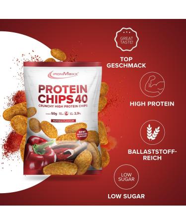 Ironmaxx Protein Chips 40 - Paprika | High Protein Low Carb Gluten-Free Snack | 50g Pack | Delicious Flavor Choices Available - Buy Online on GoSupps.com