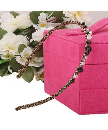 Women's Rhinestone Headband Alice Hair Band Black and Gold Thread Twined - Black - Buy Online on GoSupps.com