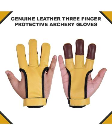 Genuine Leather Archery Gloves - Handmade Three Finger Tabs for Hunting & Shooting | Arrow Guard Protection | Sizes S, M, L - Men Women Beginners - Buy Online on GoSupps.com