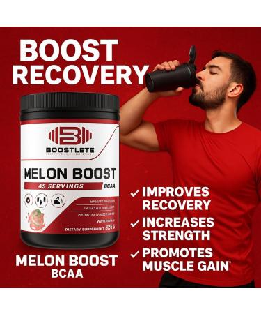 Boostlete Melon Boost BCAA Watermelon Flavor 45 Servings Muscle Recovery & Strength Support Glutamine & BCAA 2:1:1 Supplement Dietary Powder for Fitness & Workout - Buy Online on GoSupps.com