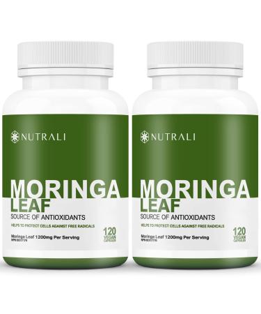 ORGANIC MORINGA LEAF Capsules 1200mg High Potency (2 x 600mg) for Liver Detox Cleanse Gut Health Hormone Balance Gluten Free Non-GMO Vegan-Friendly Antioxidant Supplement -240 Capsules 240 count (Pack of 1)