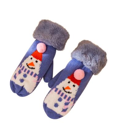 BCDlily Winter Full Finger Gloves Women Casual Christmas Snowman Thick Warm Glove Mitten Blue