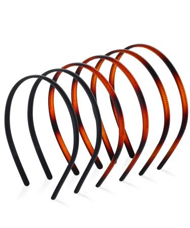 Olakin Plastic Headbands with Teeth Thin 6 Pieces DIY Hair Bands Headbands for Women Girls (8mm Brown)