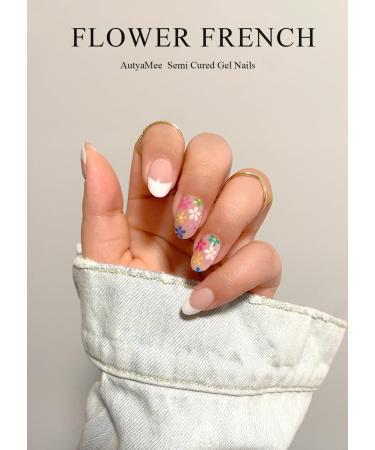 Semi Cured Gel Nail Strips 20 PCS Flower French Gel Nail Stickers | Salon Quality & Easy to Use UV Gel Nail Wraps - Buy Online on GoSupps.com