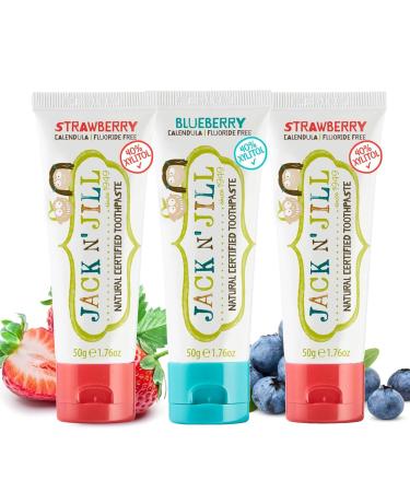 Jack N' Jill Jack N' Jill Certified Natural Toothpaste Toothpaste for babies and toddlers fluoride-free 40% xylitol organic safe for ages 6 months and up makes brushing fun strawberry 2 x 50g