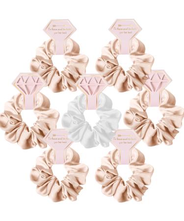 STARAMZ Bridesmaid Proposal Gifts Hair Ties 7 Hair Scrunchies Bachelorette Party Favors Satin Bridesmaid Gift for Wedding Parties (7pc Champagne&White)