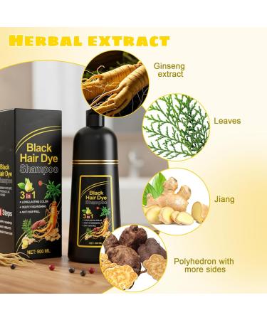  QINGZY Natural Herbal Instant Black Hair Dye Shampoo 3-in-1 Instant Black Hair Dye for Women and Men Plant-Based Ingredients Fast-Acting Formula 500 ml - Buy Online on GoSupps.com