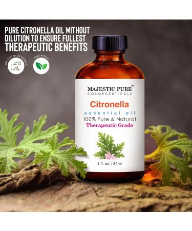 MAJESTIC PURE Citronella Essential Oil 1 fl oz - Therapeutic Grade, Pure & Natural for Aromatherapy, Massage, Topical & Household Uses - Buy Online on GoSupps.com