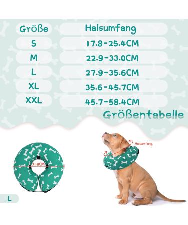 Supet Halskrause Dog - Inflatable Protective Collar for Dogs & Cats | Adjustable Comfort After Surgery | Green Bone (Large Neck 27.9-35.6cm) - International Shipping - Buy Online on GoSupps.com
