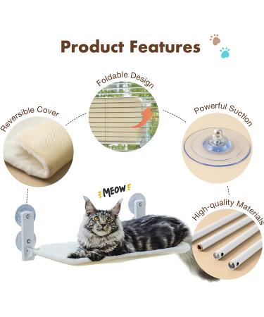 Durable Cat Window Perch Hammock Seat - Reversible Mat, Foldable Bed for Indoor Cats - All-Season Sunbathing Spot - Holds Up to 40 lbs - Beige - Buy Online on GoSupps.com