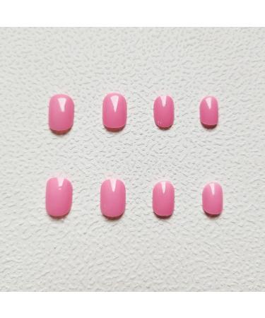 Short Pink Acrylic Press On Nails - Solid Color Full Cover False Nails for Women and Girls - Glossy Finish - 24Pcs - Buy Online on GoSupps.com